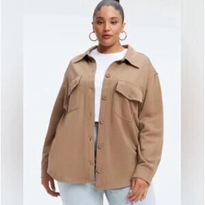 #2415 Good American NWT Fleece Shacket Button up Shirt Jacket Size 4X/5X Brown